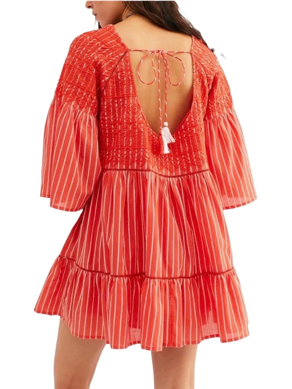 Free People Lola Embroidered Mini Dress M Boho Beachy Lightweight Flowy